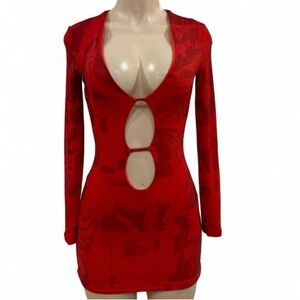 Edikted Bold Red Long Sleeve Dress